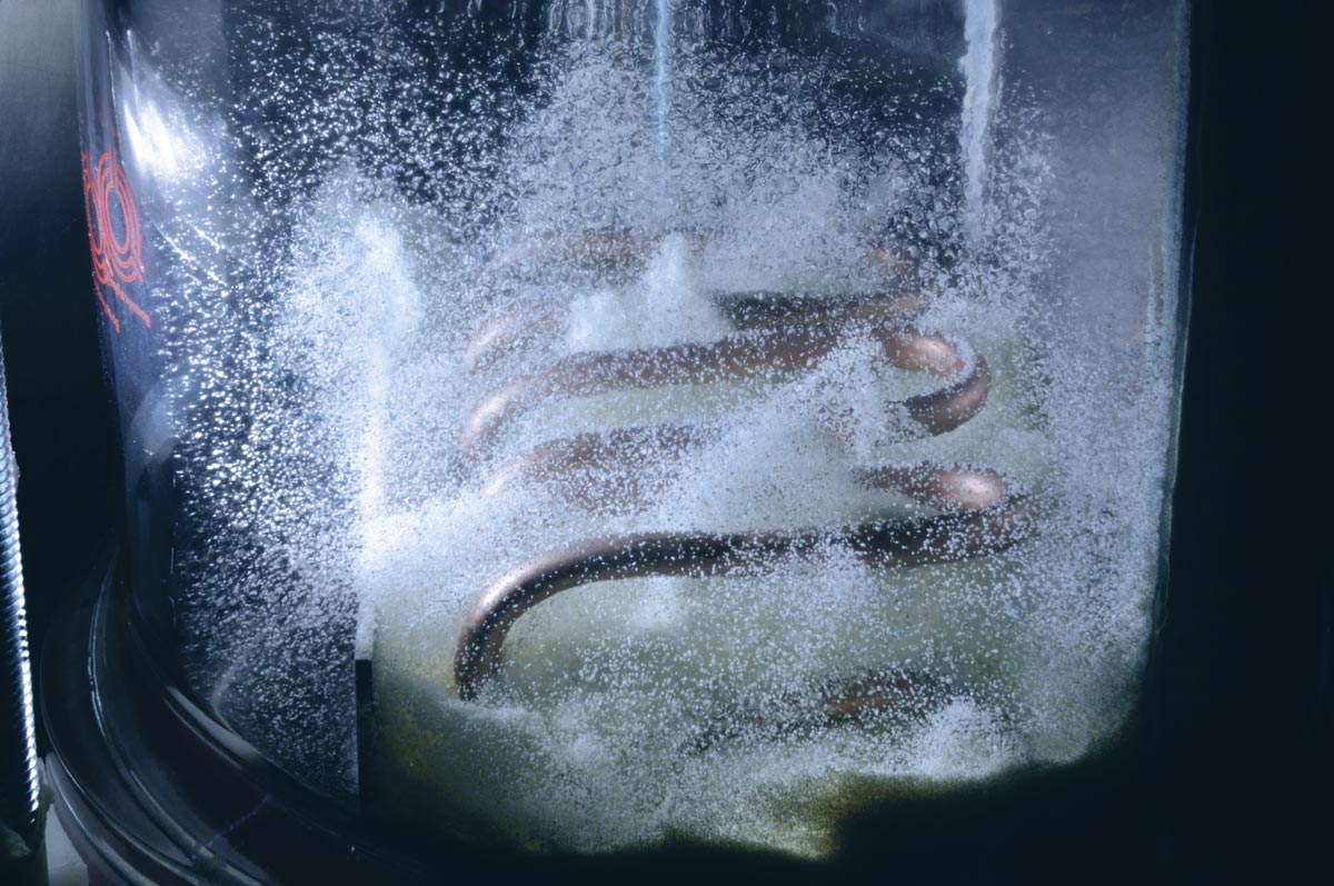 Laboratory facility at TU Wien (Vienna University of Technology), fluidized-bed stage of adsorber Photo: TU Wien/Egon Zehetner