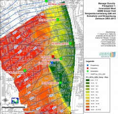 Temperature distribution in pilot zone 1 with water extraction and feed-in, Image: JOANNEUM RESEARCH